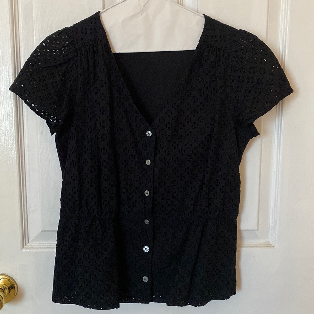 J.Crew Black Cotton Eyelet Blouse